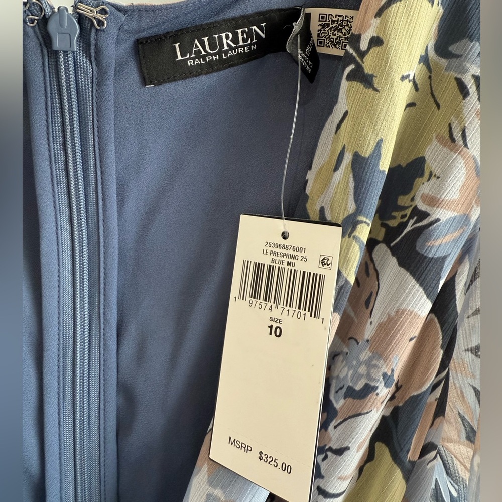 Lauren Ralph Lauren Floral Georgette V-Neck Short Flutter Sleeve Ruffle A-Line - Picture 6 of 6